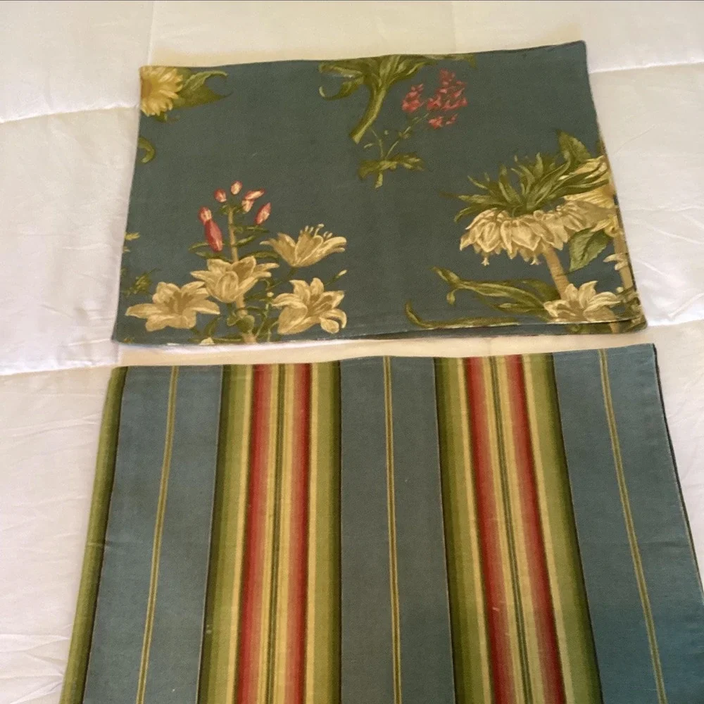 Waverly Sonoma Placemats Sunflower Buckingham Blue Flowered/ Multi-color Stripes